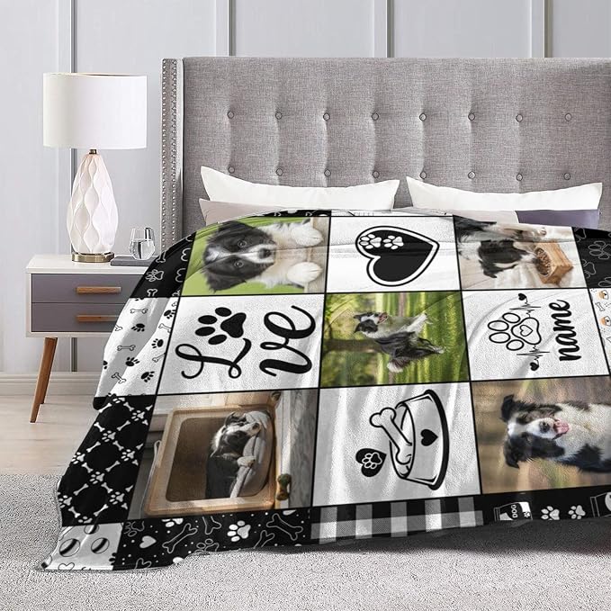 Nxwdwqa Personalized Dog Blanket Throws with Photos, Custom Pet Name Blanket, Dog Gifts for Pet Lovers, Customized Puppy Blanket for Adult Kid Birthday Christmas Fathers Mothers Valentines Gift