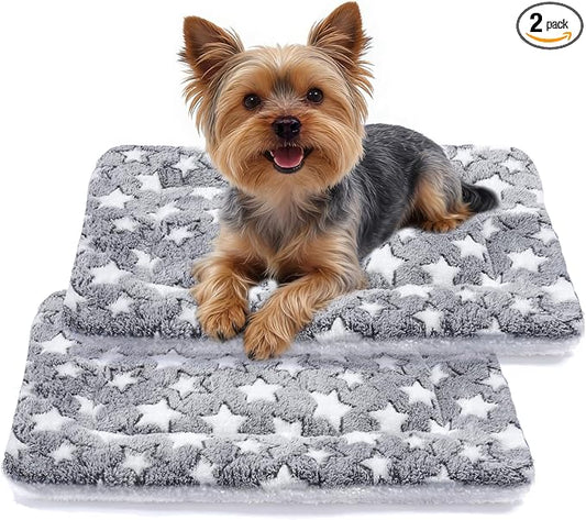 Mora Pets Dog Bed Crate Pad Ultra Soft Pet Bed with Cute Star Print Washable Reversible for Large Medium Small Dogs 23 x 18 inch 2 Pack Grey