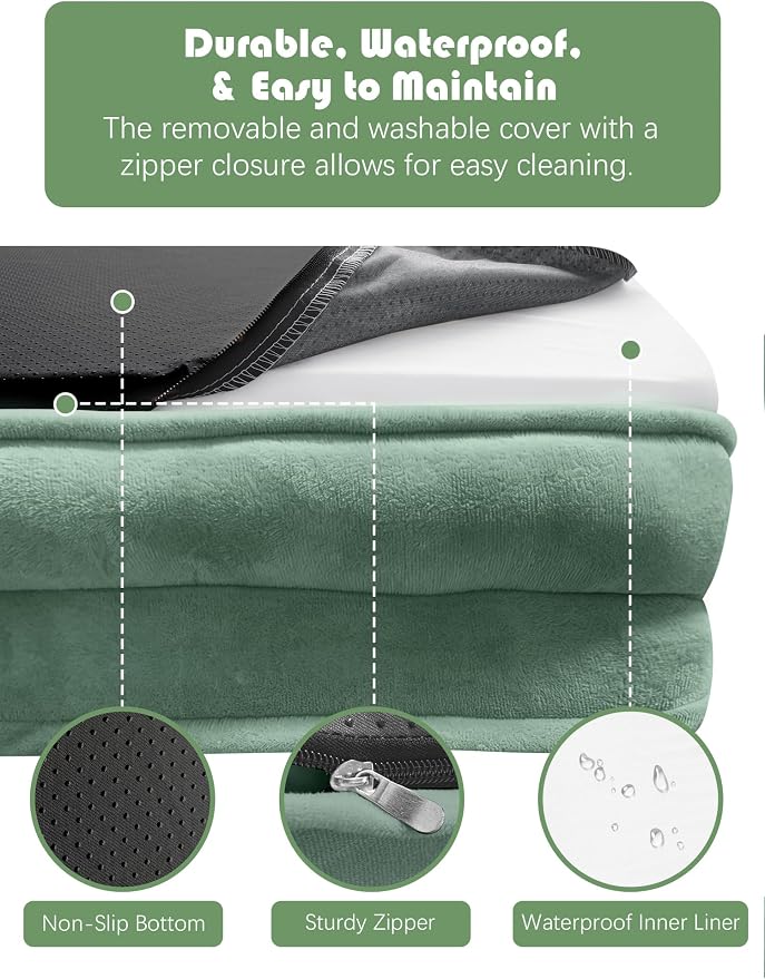 Spotted Play Orthopedic Dog Bed with Sides - Sofa Beds for Extra Large Dogs, Supportive Foam Pet Couch Bed with Washable Removable Cover, Waterproof Lining and Non-Slip Bottom, Green - XL