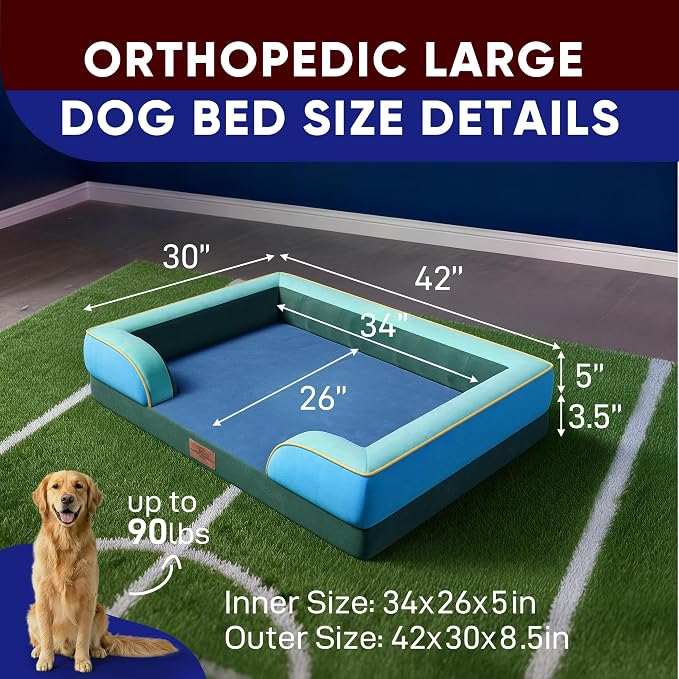 Comfort Expression Orthopedic Dog Bed for Extra Large Dogs with Bolster | Waterproof Dog Couch Bed with Washable Cover & Non-Slip Bottom, Supportive Egg Crate Foam XL Pet Bed, 42x30 Inch