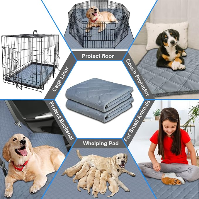 RIOUSSI Reusable Pee Pads for Dogs, Puppies. Washable, Absorbent, Leakproof | Soft Material | Non-Slip Bottom | Ideal for Dog-Potty Training | Light Gray, 36"x41", 4-Pack