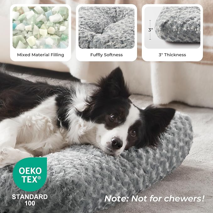 Double-Sided Dog Beds Large Sized Dog, Washable Dog Crate Beds, Thick Supportive Pet Sleeping Mat, Reversible Dogs Pillow Weight Up to 75lbs, 41x27, Light Grey