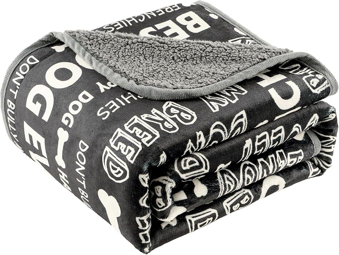 Waterproof Dog Blankets Pet Blanket, 30"x40" Cat Blanket for Indoor Cats, Soft Fluffy Sofa Car Bed Protector, Reversible Sherpa Fleece Puppy Blanket for Small Medium Dogs(Letters)
