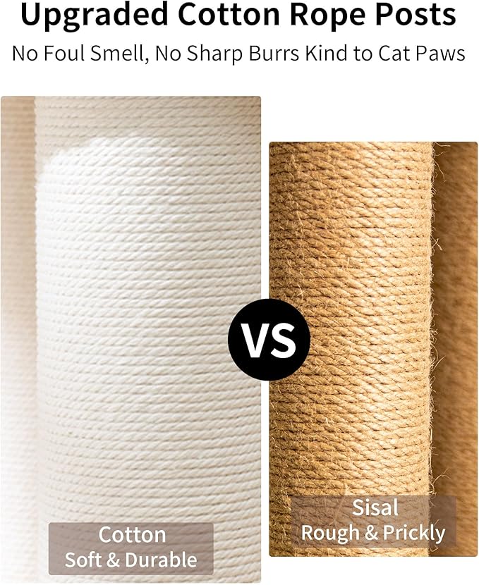 Cat Tree for Large Cats Modern Senior Friendly Wide Shelves 37.4'' | Wide shelves, cotton scratching posts, super sturdy base, cozy perch, interactive toys, luxury fabric