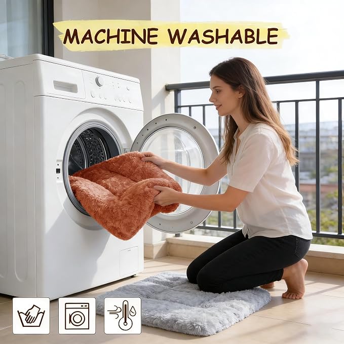 Washable Dog Bed for Small to Large Dogs, Calming Anti Anxiety Medium Dog Bed, Deluxe Plush Faux Fur Crate Beds, Comfy Fluffy Kennel Pad Pet Sleeping Mat with Non-Slip Bottom, 36"x27", Gray