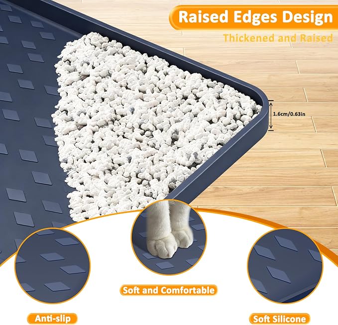 Cat Litter Mat, XXXL 52"x26" Extra Large Litter Mats Silicone, Jumbo Waterproof Floor Mat for Pets, Litter Trapping, Easy to Clean for Multi-cat Households(Grey)