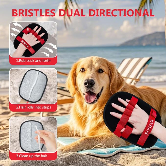 2 Packs 5-Finger Pet Hair Removal Glove,Remover Tool for Dogs Cats | Electrostatic Magic Brush,Reusable Washable,Lightweight,Portable for Laundry Cleaning,Furniture,Sofa,Carpets,Car Seat,Red