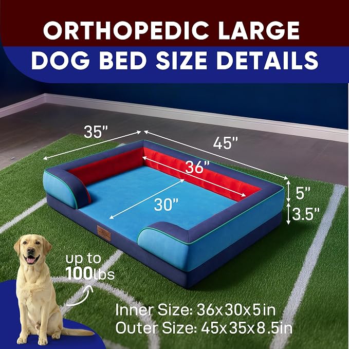 Comfort Expression Orthopedic Dog Bed for Extra Large Dogs with Bolster | Waterproof Dog Couch Bed with Washable Cover & Non-Slip Bottom, Supportive Egg Crate Foam XL Pet Bed, 45x35 Inch