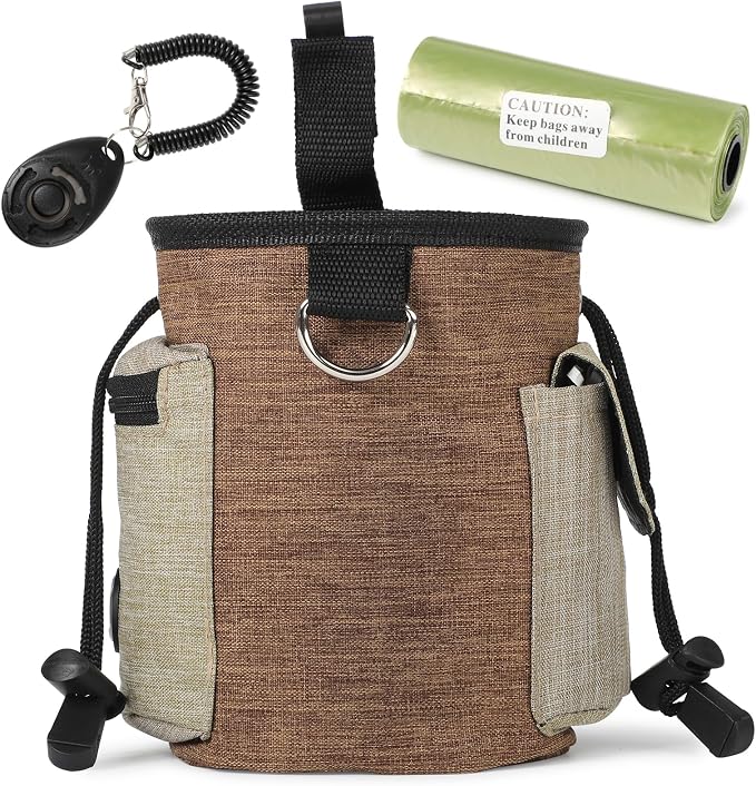 ondware Dog Treat Pouch with Waist Belt, Clicker & Poop Bags | Waterproof oxford fabric, drawstring closure, 3.6-cup capacity, adjustable 22.6–40.4 in belt, for training and walks