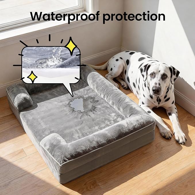 OhGeni Orthopedic Dog Bed Couch Big Cat Sofa for Jumbo Sized Pets with Memory Foam, Machine-Washable Waterproof Removable Cover, Soft Comfortable Fabric, 52-inch (Gray)