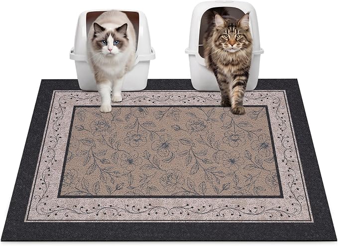 Glittme Cat Litter Mat, 33"x22" Non-Slip Washable Trapping Mat for Cats | Litter Trapping Mat With Thick PVC Coil To Catch Scatter, Soft On Paws And Waterproof Bottom To Protect Floors