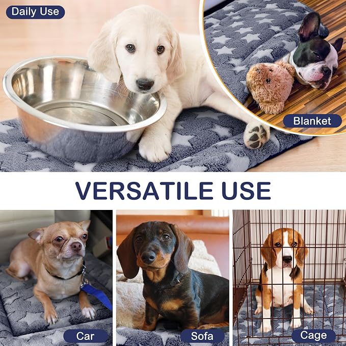 4 Pcs Dog Crate Pads Soft Warm,18 x 24 x 1.6 Inch,Star,Blue | Ultra Soft Warm Washable Anti-slip Kennel Bed Mat for Pets,Reversible Replaceable,for Small Medium Large Dogs and Cats