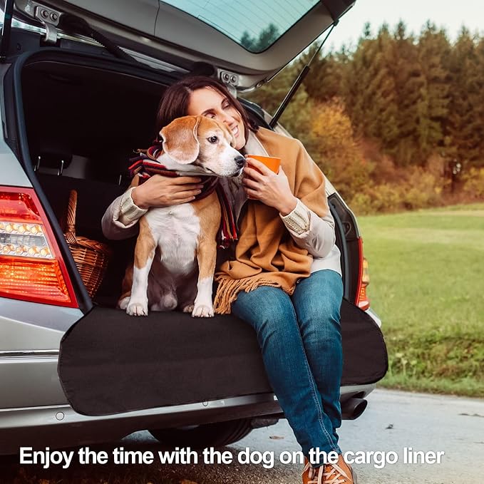 F-color SUV Cargo Liner for Dogs - Waterproof Pet Cargo Liner, Comfort Dog Cargo Cover with Bumper Flap Protector, Scratchproof for Large SUVs Sedans Trunks Vans, Black