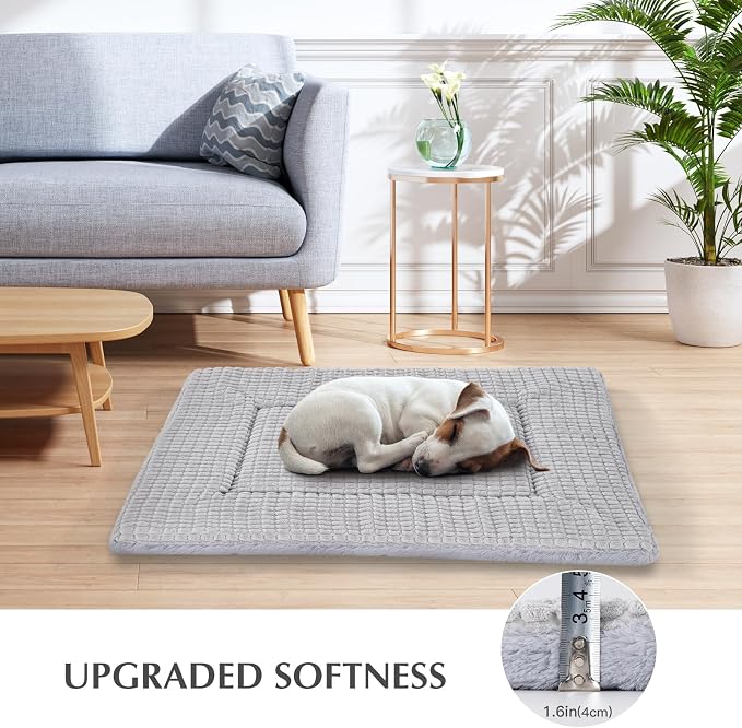BVAGSS Dog Bed Mat,Reversible Crate Pad, Memory Foam Beds, Soft Warm Pet Cushion for Small Medium Dogs, Washable Pet Sleeping Mattress Kennel Bed Pad XH079 (24''x18''x1.6'',Grey)