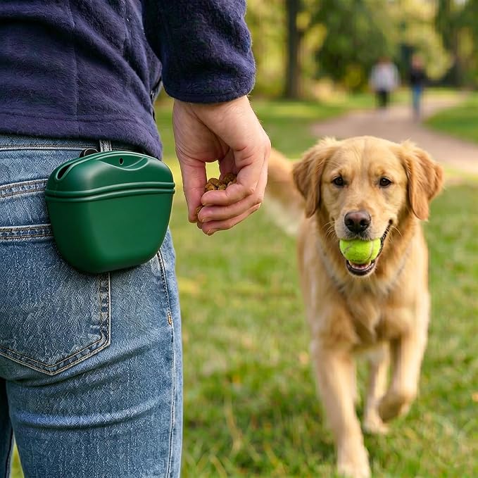 Dog Treat Pouch for Training, Silicone Dog Treat Bag with Strong Clip, Hands-Free Puppy Training Treat Holder, Portable Pet Snack Pouch for Walking, Agility, Obedience Training & Outdoor Use