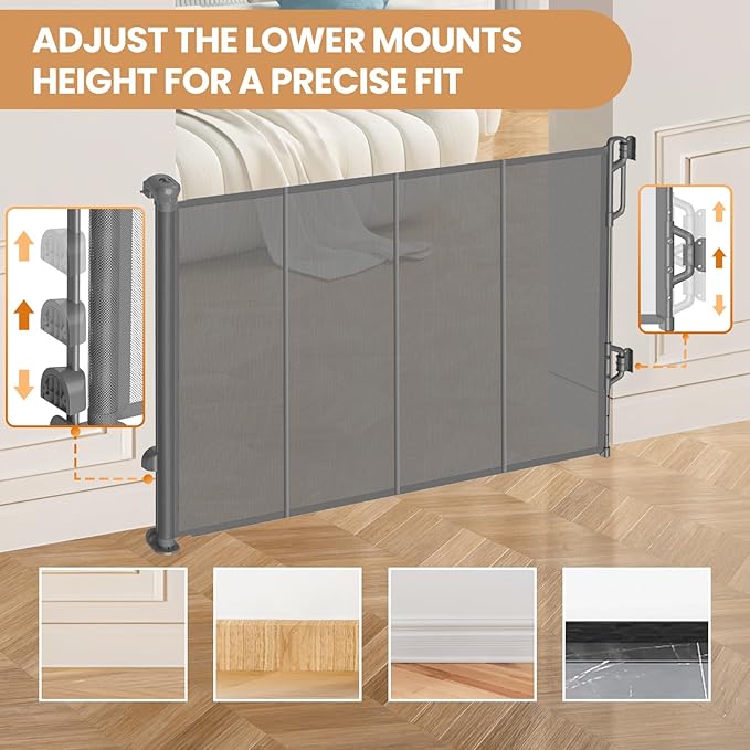 Spaceany Reinforced Retractable Baby Gate or Mesh Dog Gate,Easy to Use for Stairs, Doorways, Hallways, Indoor, Outdoor, Wide Pet Gate 33.5" Tall, Extends to 45" Wide, Gray