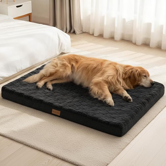 Patas Lague Orthopedic Large Dog Bed Washable Pet Crate Mat 48''X30'' Black | Egg-Crate Foam Dog Couch For Large Sized Dogs, Waterproof Removable Cover, Soft Pet Bed With Nonskid Bottom