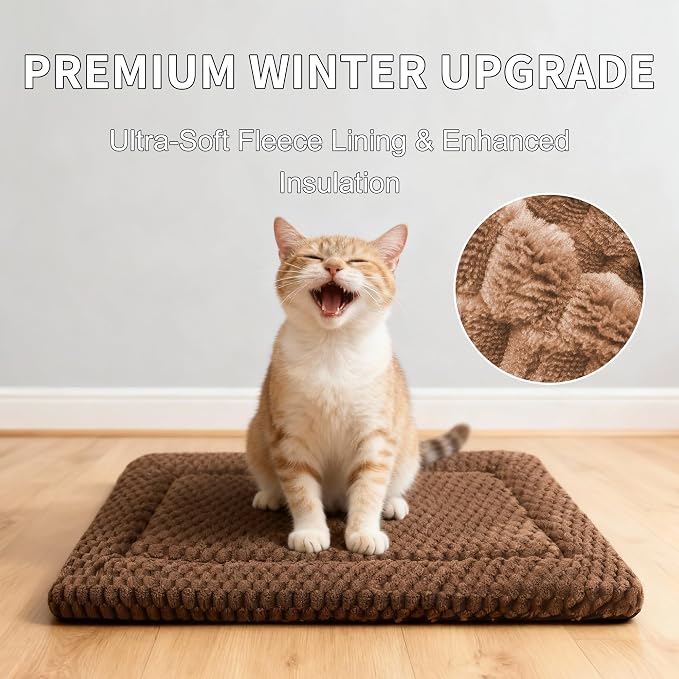 Dog Bed Mat,Reversible & Ultra Soft Kennel Pad-Machine Washable Pet Bed for Dogs & Cats-All-Weather Crate Liner for Crates,Carriers & Travel (Dark Brown, 18" L x 14" W x 1.5" Th)