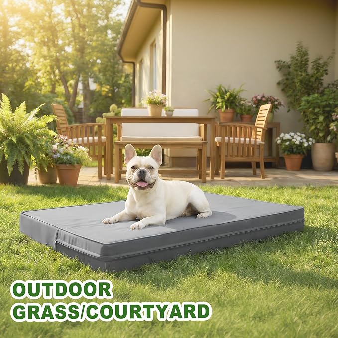 Vonabem Outdoor Waterproof Dog Bed Washable, Medium Crate Pad 30 inch, Wipeable Leather Puppy Bed with Removable Cover Reversible, Foam Durable Anti-Slip Pet Kennel Pads 29"x18" Grey