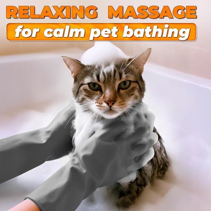 Cat and Dog Washing Gloves, 1 Pair, 11.6 in, Soft Silicone (Grey) | Dog Shampoo Gloves, Pet Bath & Grooming Mitt, 3000 Soft Bristles, Removes Loose Hair, Saves Shampoo, Massage, Wet or Dry