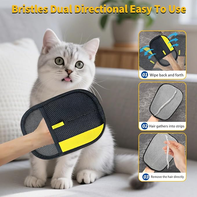 Electrostatic Pet Hair Removal Glove for Cats & Dogs, Reusable Electrostatic Hair Remover, Washable Grooming Glove for Removing Pet Hair from Clothes, Furniture, Carpets & Car Interiors
