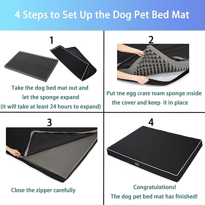 Orthopedic Dog Bed,Jumbo Large Sized Dog 54''X42''x4'' Soft Waterproof Egg Foam Pet Crate Beds Mat or Kennel Pads with Removable Washable Cover,Non-Slip Bottom,Black