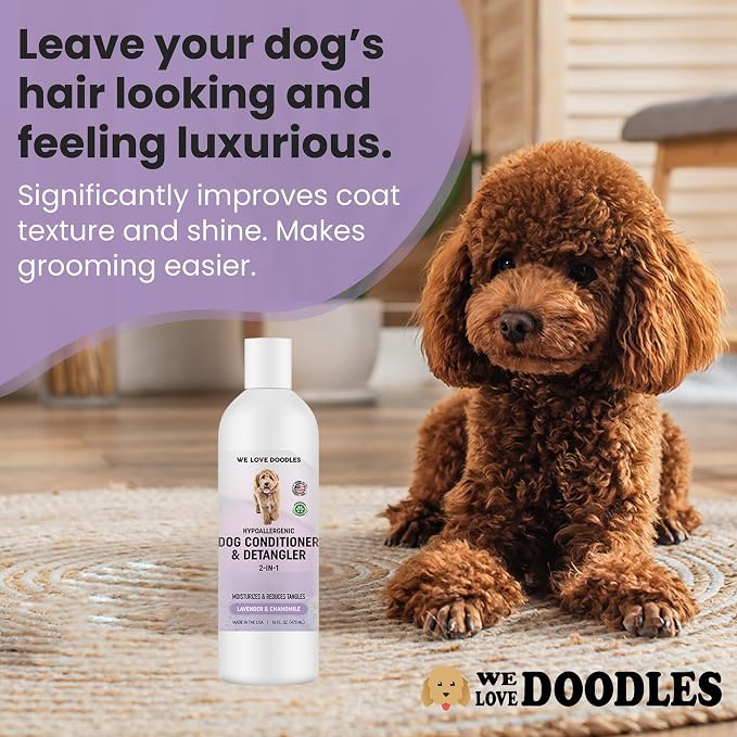 2-in-1 Dog Conditioner & Detangler, for Doodles & Poodles, Lavender, 16OZ | Best Conditioner for Dogs With Allergies & Itchy Skin, Hypoallergenic & Tearless For Goldendoodle Puppy, Detangling Formula