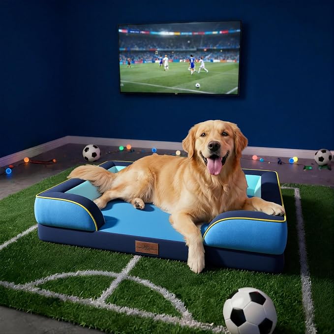 Comfort Expression Orthopedic Dog Bed for Extra Large Dogs with Bolster | Waterproof Dog Couch Bed with Washable Cover & Non-Slip Bottom, Supportive Egg Crate Foam XL Pet Bed, 42x30 Inch