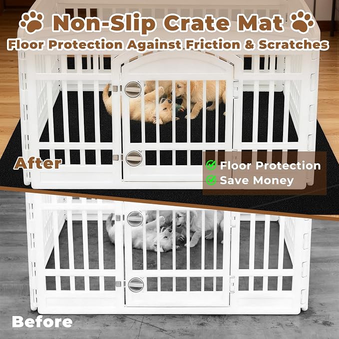 Dog Crate Mat, 43 in X 43 in Dog Playpen Mat Kennel Mat | Waterproof Non-Slip Reusable Washable Floor Protector Extra Large cages Puppy Pee Pad for Under Dogs Crate Black