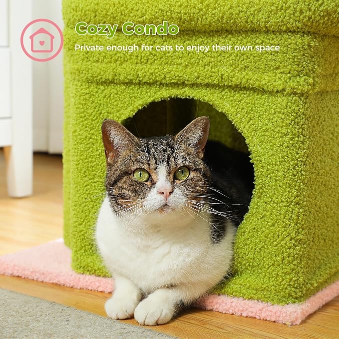 PEQULTI Cat Tree Flower Cat Tower for Indoor Cats with Private Cozy Cat Condo, Natural Sisal Scratching Posts and Plush Pom-pom for Small Cats, Pink
