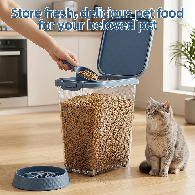 Pet Food Storage Containers, Resin Dog Food Storage Container with Airtight Lid & Transparent Body, Extra-Large Sturdy Cat Food Container for Cat Food Containers Dry Food, Indoor Use（Double）