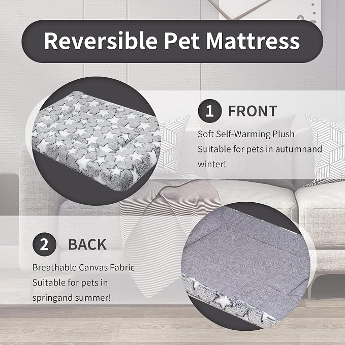 Dog Crate Mats Bed for Small Dogs, 24x16 Inch Short Plush Pet Mat, 1.6-inch Thick Thin Kennel Pad, Machine Washable Ideal for 24-Inch Dog Crates