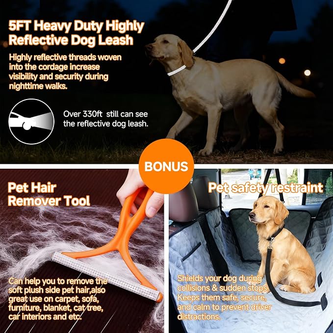 PETTALK Premium Dog Car Cover for Back Seat, Waterproof Reversible Dog Hammock for Backseat Non-slip Pet Cover for Dogs with Mesh Window, Anti Scratch Seat Protector Universal Fit for Cars SUVs Trucks