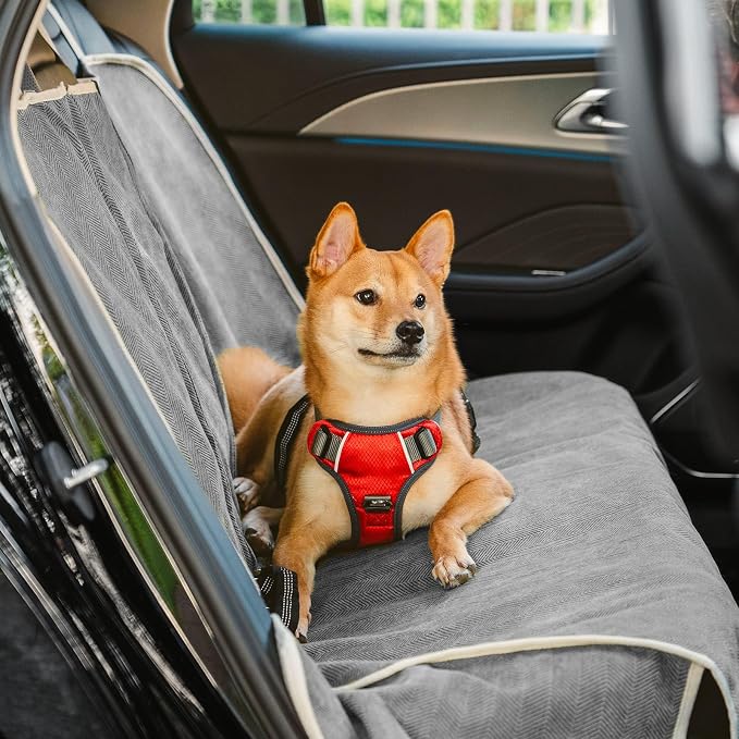 FUNNY FUZZY Dog Car Seat Cover for Back Seat, Back Seat Pet Cover for Dogs Waterproof, Scratchproof Dog Backseat Cover, Non-Slip Bench Car Seat Protector, Universal Fit Most Cars, SUVs, Trucks, Grey
