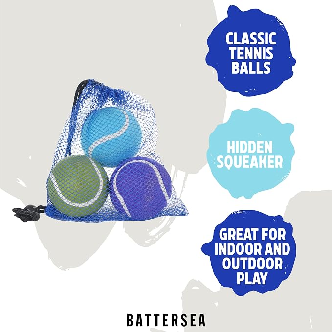 Rosewood Battersea Tennis Balls, Dog Toys, Blue & Green, 6.5cm x 6.5cm