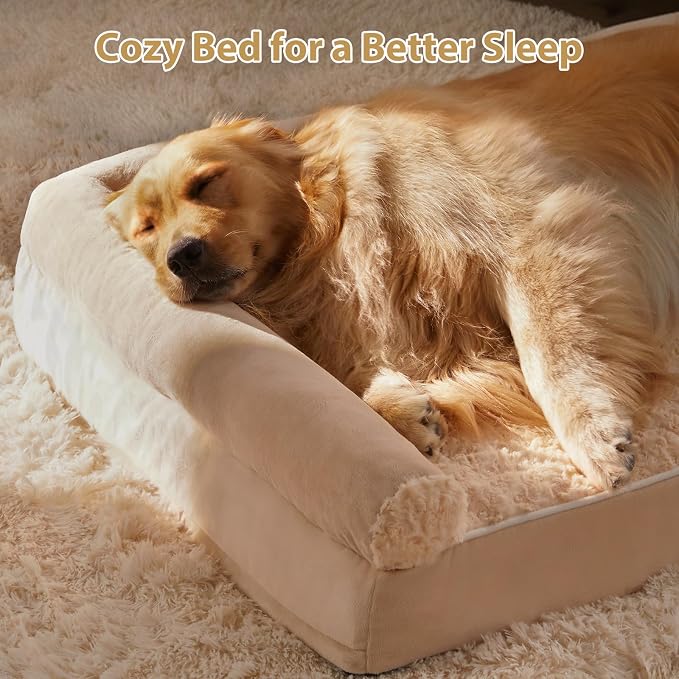 BFPETHOME Orthopedic Washable Large Dog Bed for Senior Dog Comfy Sleep | Waterproof Big Soft Pet Couch Bed for Dogs Relax with Removable Cover Supportive Egg Crate Foam Beige 36x27 Inch