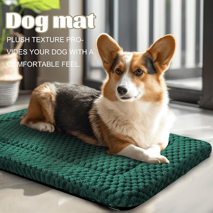 Dog Bed Crate Mat, Soft Durable Washable Anti-Slip Kennel Pad for Dogs & Cats, Reversible (Dark Green, M(30"*20"*1.5"))