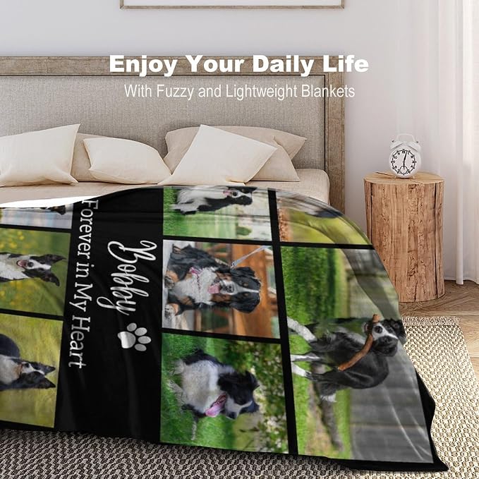 Artsadd Personalized Dog Memorial Blanket, Custom Photo Fleece Throw Blanket, 50x60 inches, Black