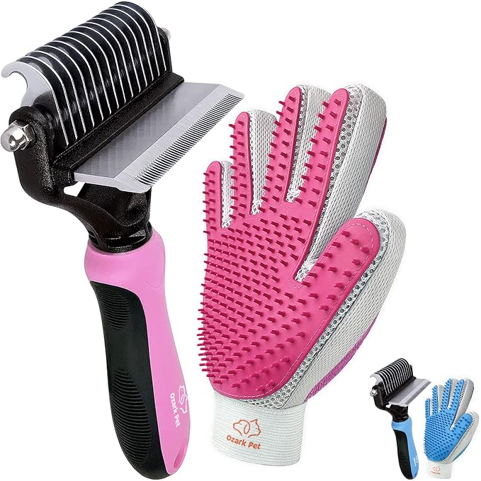 Grooming Brush for Dog/Cat with 2 Sided Grooming Brush for De-Shedding, De-Matting Reduces Shedding up to 95%, Great Short to Long Hair (Pink, Large Combo)