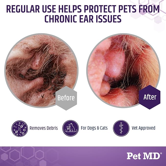 Pet MD Veterinary Tris Flush Cat & Dog Ear Cleaner - Dog Ear Flush - 12 oz