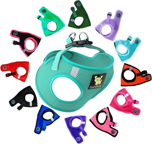 EcoBark XS Dog Harness for XXS, XS, Sm & Medium Size Dogs & Puppies - No Pull Soft Luxury Mesh - Step in Harness Small Sized Vest - Cute Adjustable Little Halter Body Wrap 5-6 lbs (X-Small, Mint)
