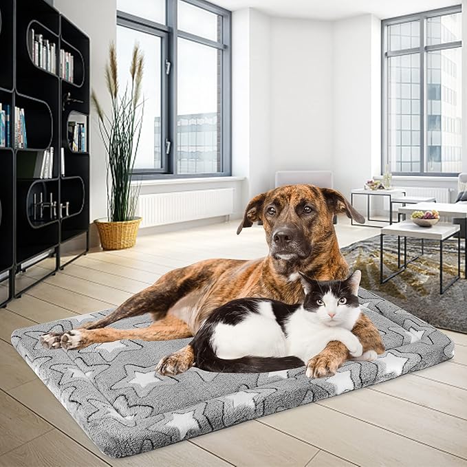 EMPSIGN Dog Crate Pad for 54"x37" Dog Crate, Star Pattern/Grey | Reversible Kennel Mat (Cool & Warm), Machine Washable, Cozy Star Pattern Sleeping Pad, All-Season Pet Bed