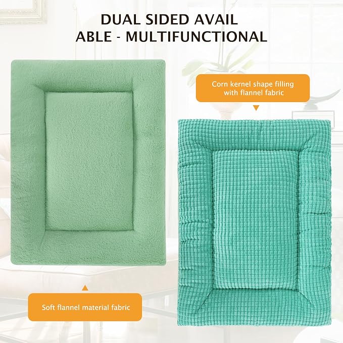 Reversible Dog Bed Mat with Plush and Corn Velvet,Soft Warm Pet Cushion, Dual Purpose Washable Sleeping Mattress Bed for Small Medium Large Dog and Cat XB004 (36"x23", Teal)
