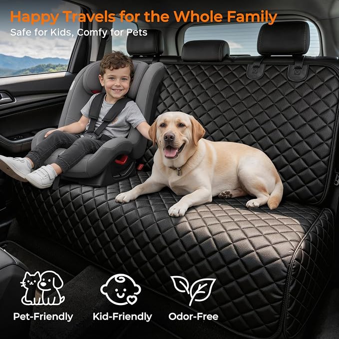 URPOWER Dog Car Seat Cover for Back Seat - Waterproof Non-Slip Car Seat Protector for Dogs Pet, Scratchproof Back Bench Seat Covers for Compact Cars Small SUVs, Black