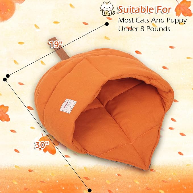 Cat Sleeping Bag Cave Bed with Non-Slip Bottom (Maple Orange) | Comfortable Linen Fabric, Non-stick Hair, Felt Handle, Washable, Suitable Size for Most Cats and Puppy, Durable Pet Nest