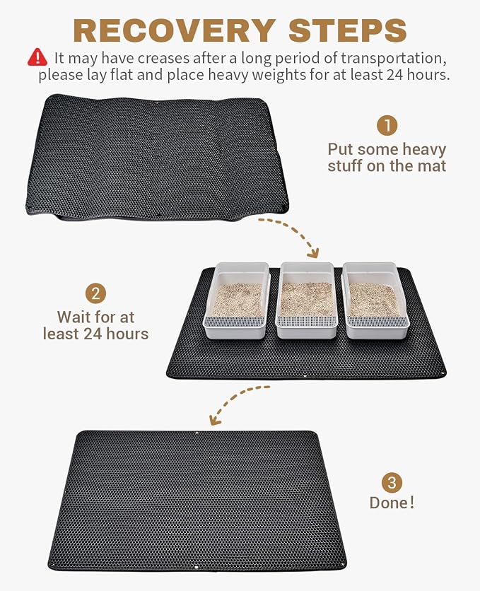 Fostanfly Cat Litter Mat, Machine Washable, Extra Large XL 45"x27", Black | Kitty Litter Trapping Mat, Urine & Waterproof, Double Layer Design, Honeycomb Scatter Control- Easy Clean for Floor