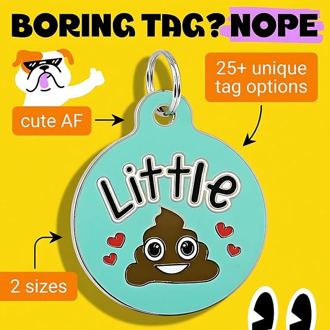 Bad Tags Personalized Dog and Cat ID Tags in 25+ Designs and 2 Sizes - 5 Lines of Custom Engraved Text - Funny Cute Personalized Pet Tags (Little Sh*t, Large (1.25 inch))