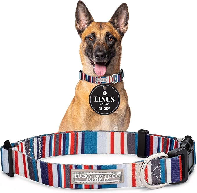 Lucky Love Dog - Adjustable Dog Collar with Easy Click Buckle for Large Dogs, Durable, & Comfortable for Male & Female Dogs, Pet Collar for Puppies & Adult Ones - Linus, Large
