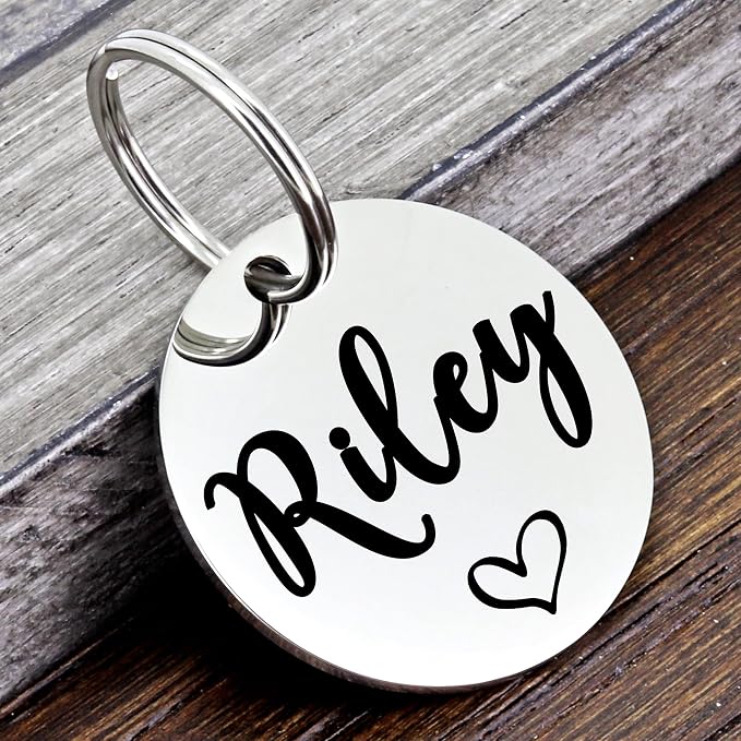Ultra Joys Personalized Dog Tags for Pets - Durable Stainless Steel Customizable Dog Cat ID Tags - Dog Tags for Safety Optional Engraved on Both Sides -Round Shape Dog Tag Large Size, Silver