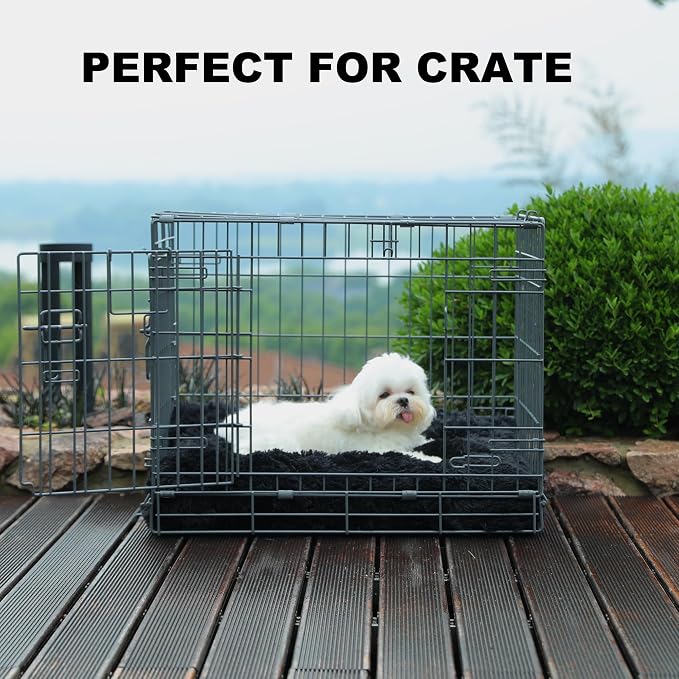 Bedfolks Waterproof Dog Crate Bed, Plush Small Dog Pad, 23"x18", Black | Faux Fur Plush Cover, Removable Washable Outer, Waterproof Inner Lining, Non-Slip Base, Crate Pad and Dog Pillow